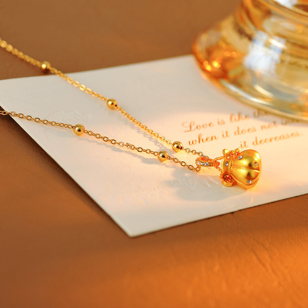 New Chinese Style National Trend Gold Money Bag Necklace Fashion Versatile High-end Pendant Exquisite Simple Accessory