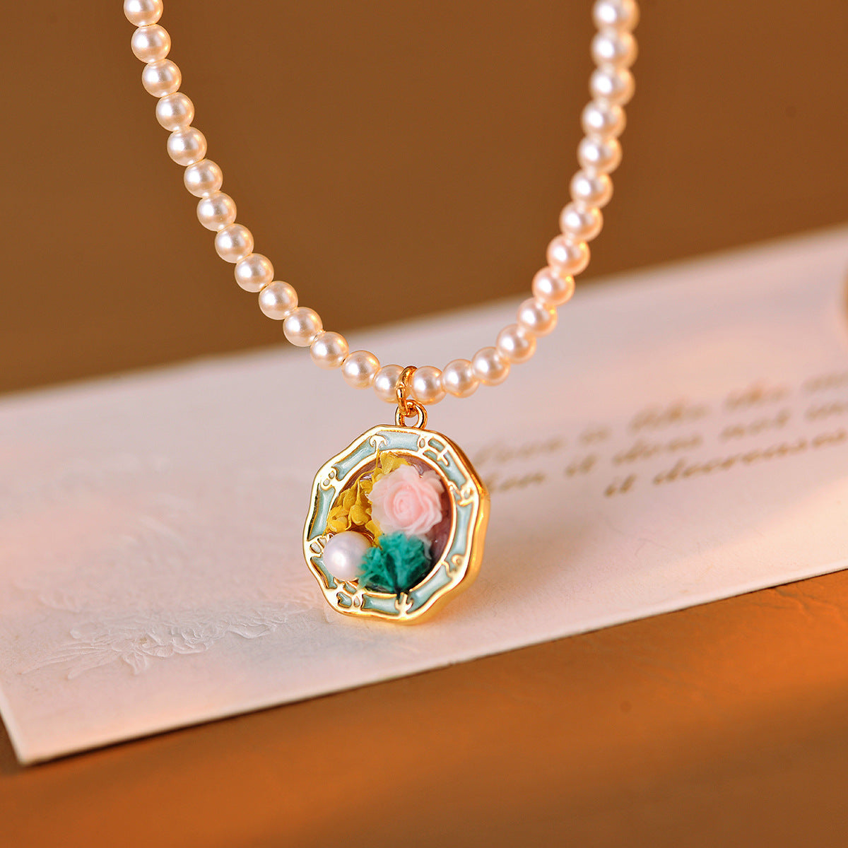 Baroque Necklace Monet Garden Oil Painting Style Universal Clasp Pendant Freshwater Pearl Single Pendant High-End Feel