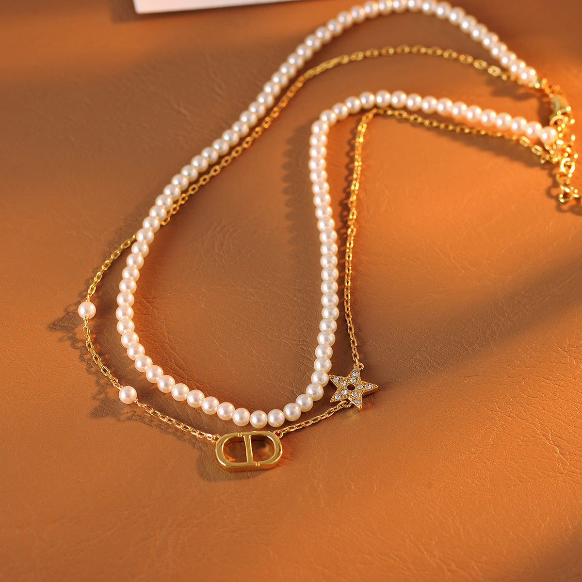 Pig Nose Bracelet Necklace Pearl Necklace New Light Luxury Fashion Letter Five-Star Double Layer Stacking