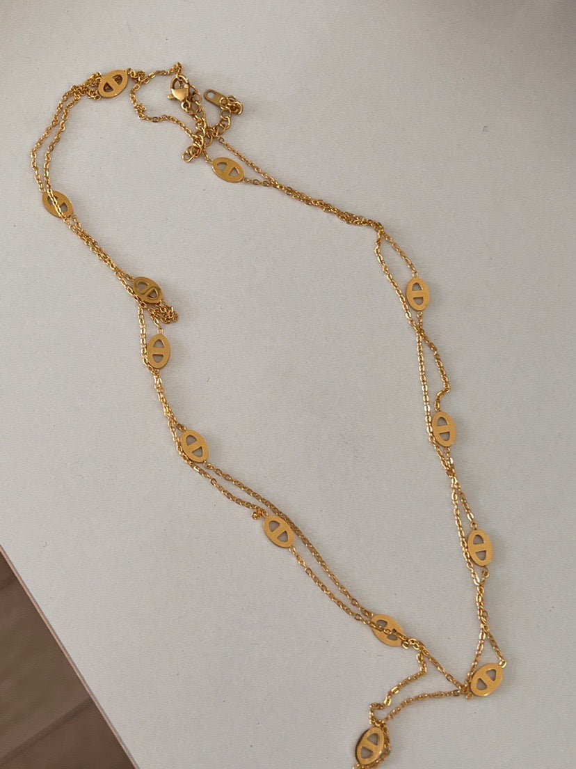 Long Pig Nose Necklace Elegant Luxury 18K Real Gold Titanium Steel Non-Fading High-End Women's Sweater Chain Jewelry