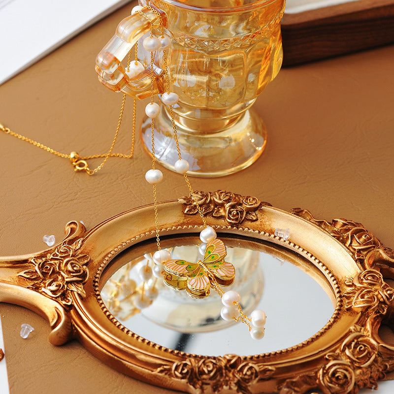 Falan Color Super Fairy Niche Design Simple Forest Style Butterfly Exquisite Baroque Pearl Simple Necklace