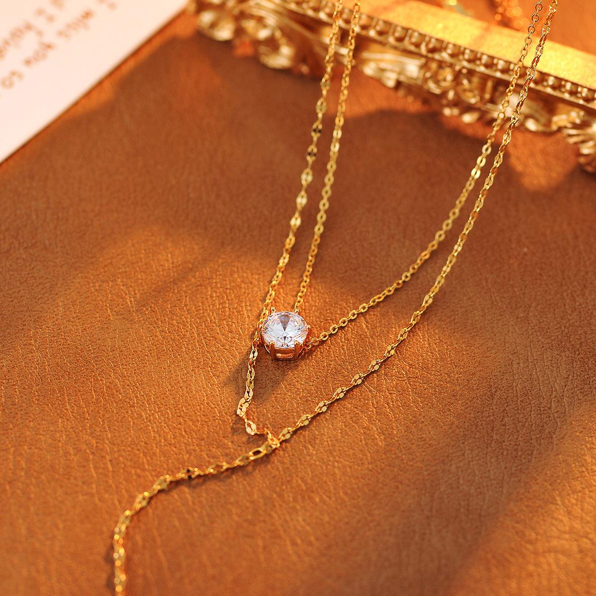 Long Tassel Necklace Light Luxury Elegant High-end Neck Chain Zircon Pendant Double Layer Stacked Collarbone Chain