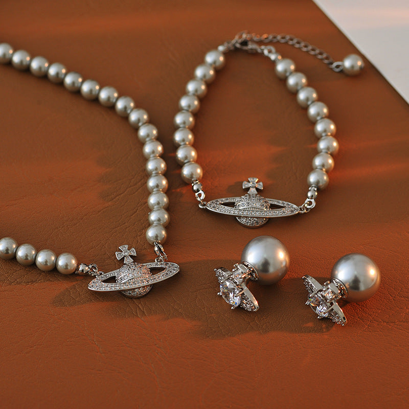 Korean Version Fashion Simple Chanel Micro Inlaid Letter Necklace Light Luxury High-end Niche Design Sense Collarbone Chain Sweater Chain