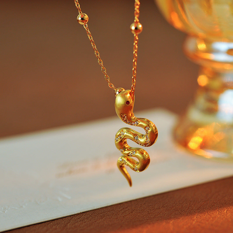 New Chinese Style Zodiac Snake Pendant Niche Wealth Attraction Clavicle Chain One Piece