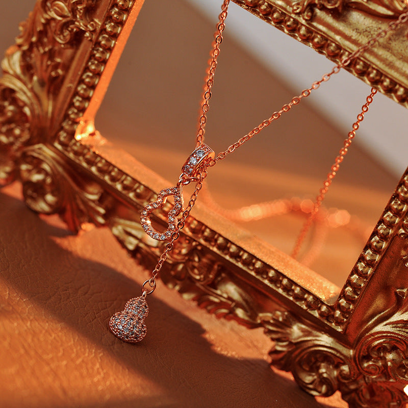 New Style Elegant Personality Gourd Necklace for Women, Light Luxury Niche Design, Double Gourd, Pullable, High-End Jewelry