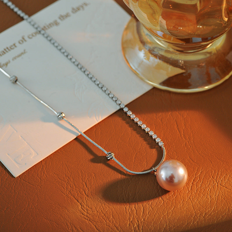 Elegant High-End Korean Dongdaemun Zircon Necklace Pearl Necklace Summer Versatile Elegant Personality Fashion Collarbone Chain