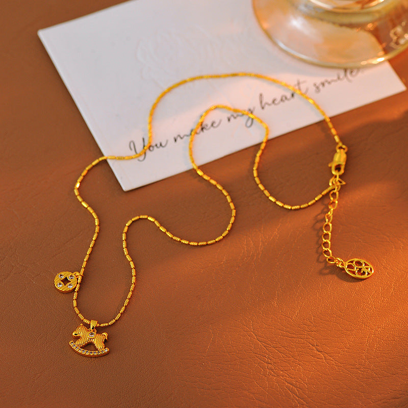 Light Luxury Niche Design Instant Wealth Necklace Inlaid with Fortune Horse Pendant Necklace for Women