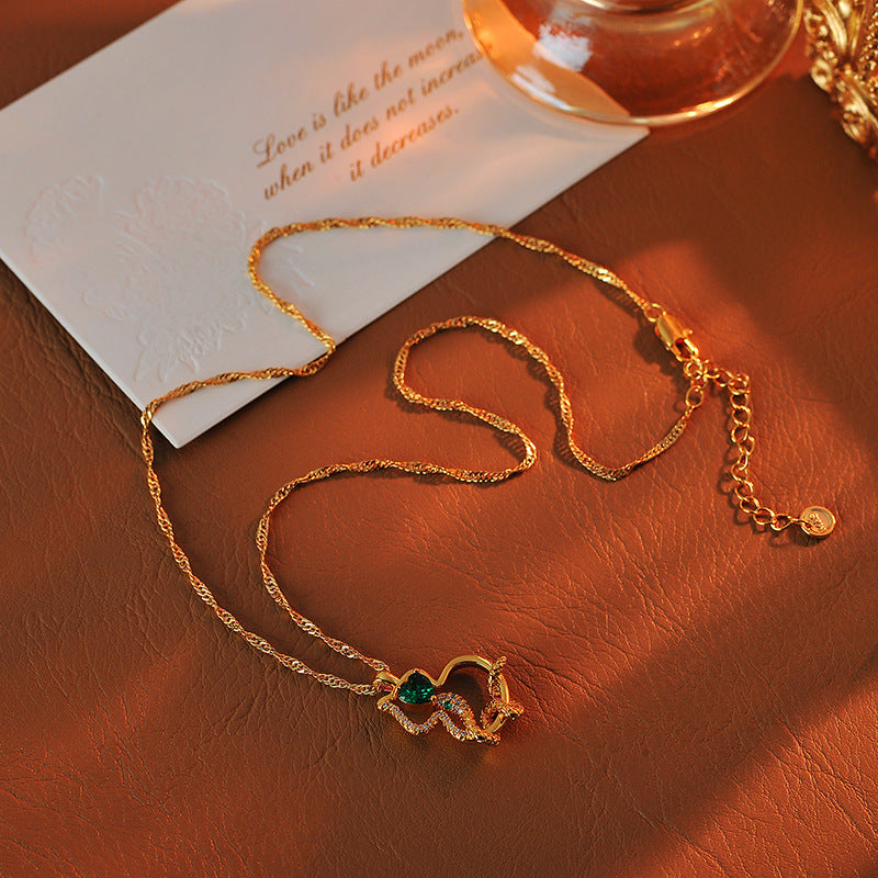 Original Design Light Luxury Micro Inlaid Zircon Snake Year Necklace Versatile Elegant Simple Gourd Collarbone Chain