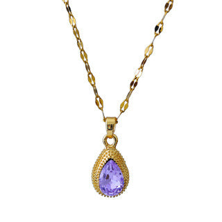 Elegant Versatile Purple Zircon Water Drop Necklace for Women, Light Luxury High-End Durian Pendant, Summer New Collarbone Chain Necklace