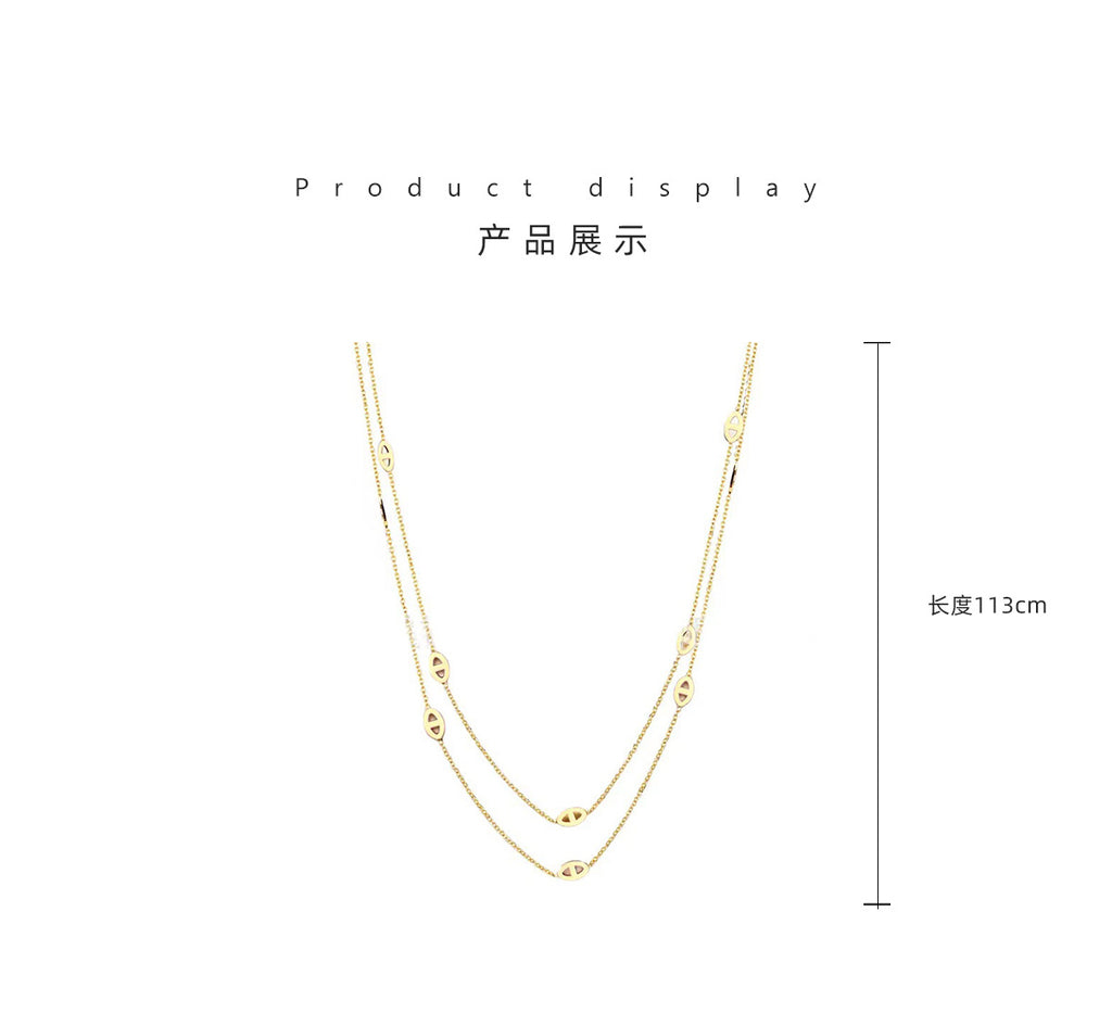 Long Pig Nose Necklace Elegant Luxury 18K Real Gold Titanium Steel Non-Fading High-End Women's Sweater Chain Jewelry