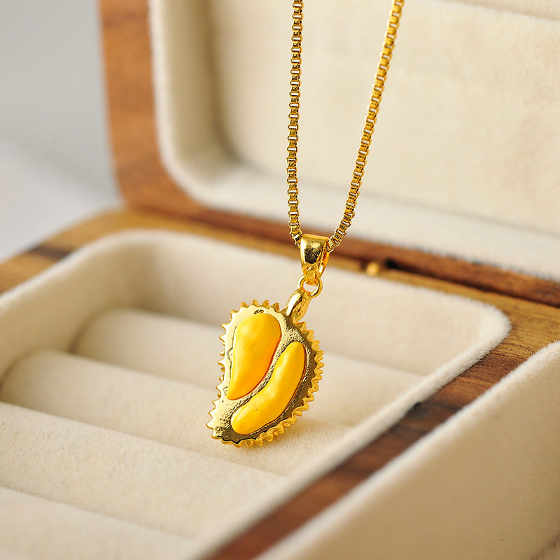 Internet Celebrity New Hot Style Niche Fruit Flesh Durian Pendant Necklace Jewelry for Women Fashion High-end Collarbone Chain