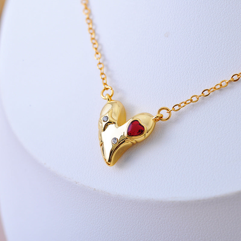 Light Luxury Exquisite Style Heart-Shaped Enamel Glaze Drop Glaze Inlaid Rhinestone Design Necklace Jewelry