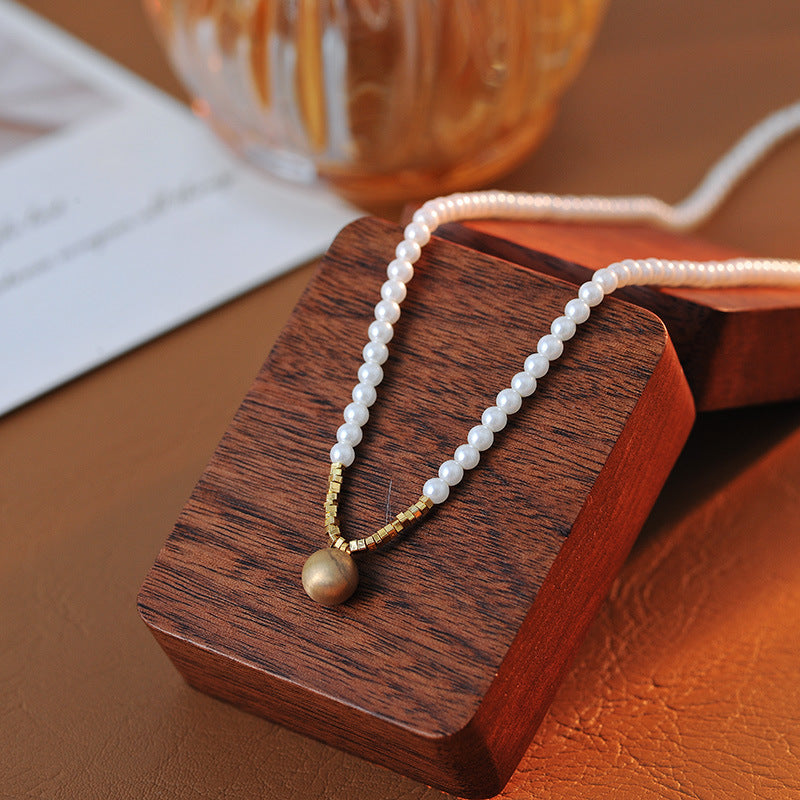 Niche Design Brushed Round Pearl Necklace for Women Simple Elegant Fashionable Temperament Chain Clavicle Chain A10269