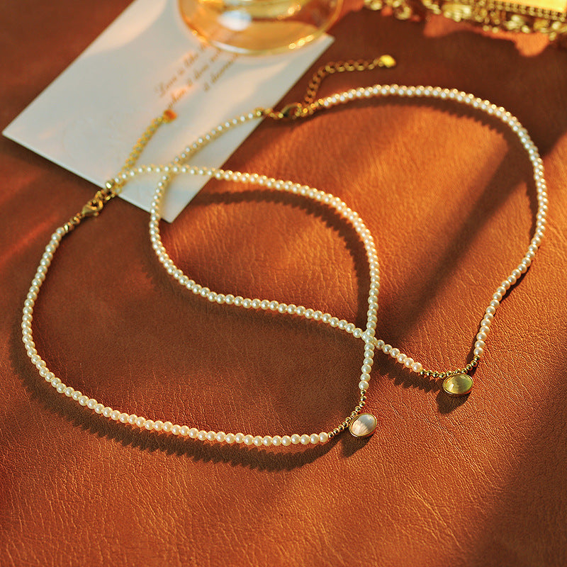 Korean Version Xiaomi Pearl Necklace New Cat's Eye Stone Pendant Light Luxury Niche Autumn Winter Accessory One Piece