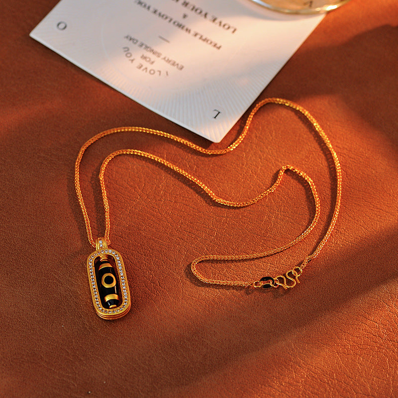 Gold Store Same Style Nine-Eyed Dzi Bead Gold Color Pendant Imitation Sand Gold Linlang Three-Eyed Dzi Bead Necklace Rotatable Pendant