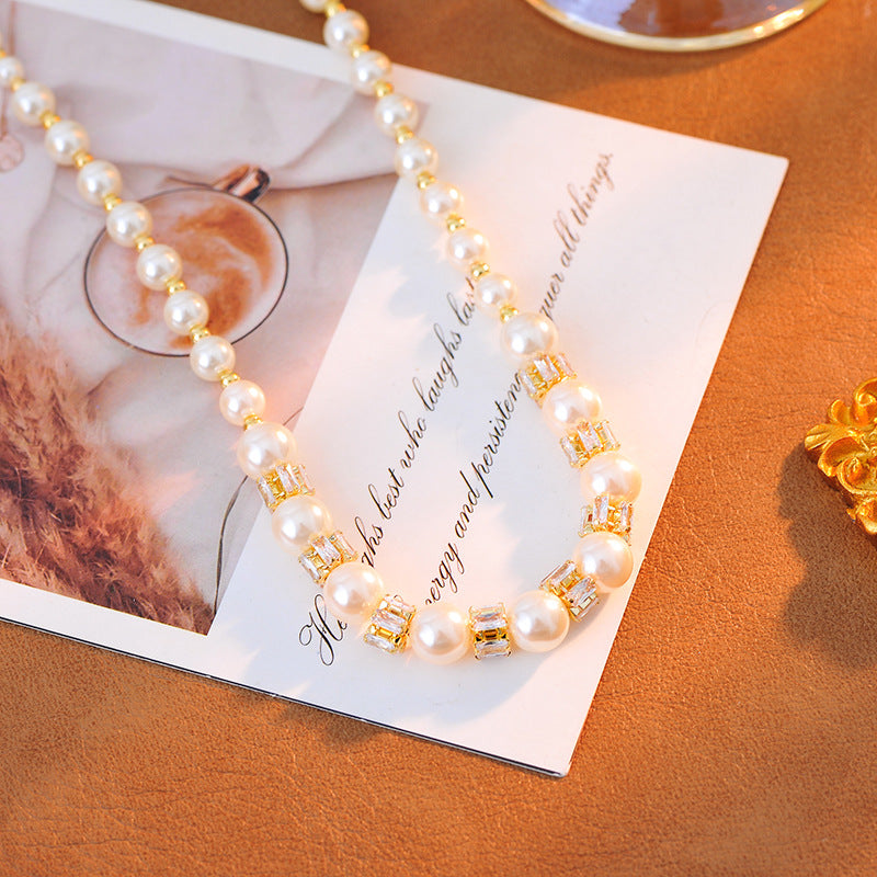 French Style Round Gradient Pearl Necklace Collarbone Chain Light Luxury Niche Elegant Versatile Starry Sky Choker