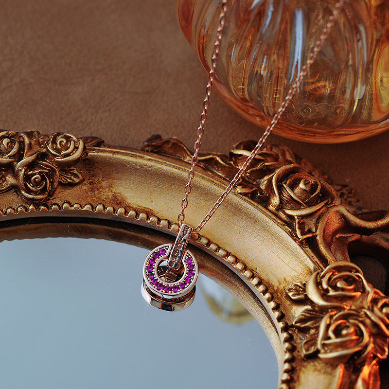 Baojia Fortune Necklace Full Diamond Necklace for Women 18k Rose Gold Mother-of-Pearl Small Round Pendant Fashion Collarbone Chain A10174