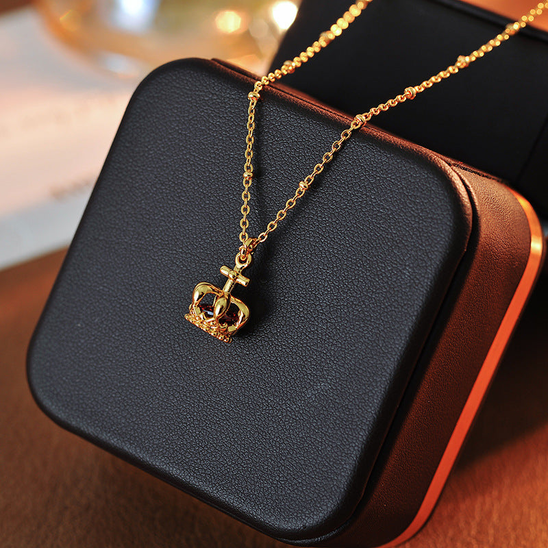 European and American New Retro Light Luxury Crown Zircon Necklace for Women Versatile High-end Simple Niche Fashion Minimalist Choker