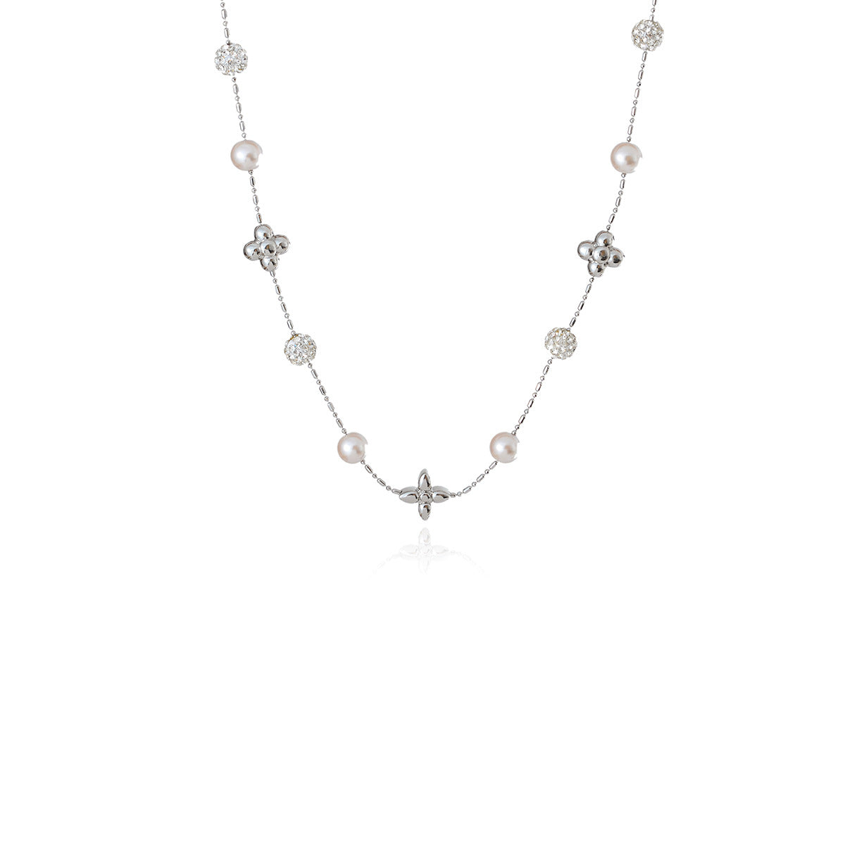 Exquisite Sparkling Starry Sky Four-Leaf Flower Pearl Necklace Niche Design High-End Fashion Collarbone Chain