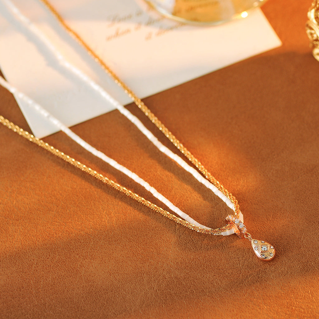 Light Luxury Style Gold-Plated Gentle Fashion Jewelry Water Drop Pendant Double-Layer Necklace High-End Niche Design