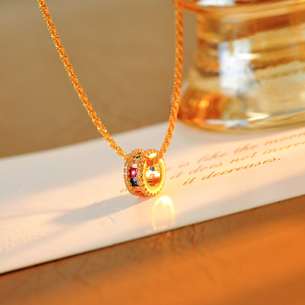 Slim Waist Colorful Cylinder Inlaid Zircon Necklace Simple Elegant Versatile Gold Flake Snowflake Choker