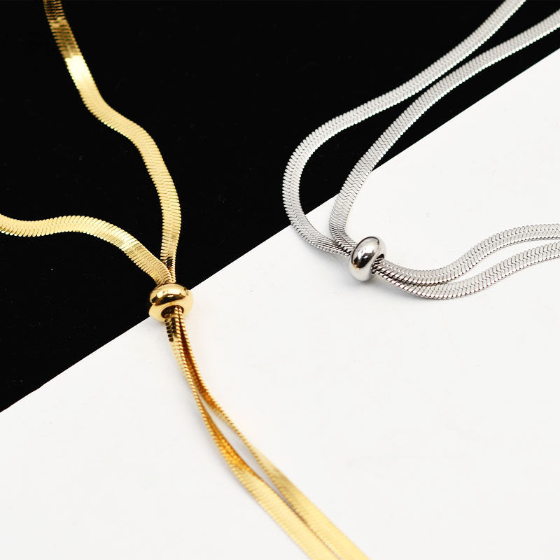 Titanium Steel Necklace for Women, Light Luxury Versatile Extra Long Snake Bone Chain, Adjustable Niche Light Luxury Design Sweater Chain for Women with a Sense of Sophistication