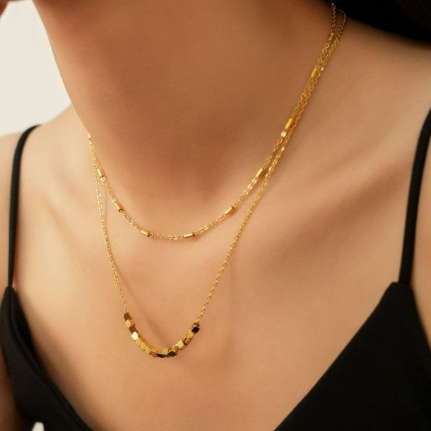 Minimalist Double-Layer Beaded Necklace for Women, Fashionable and Elegant, Exquisite Layered Jewelry, Autumn and Winter Sweater Chain