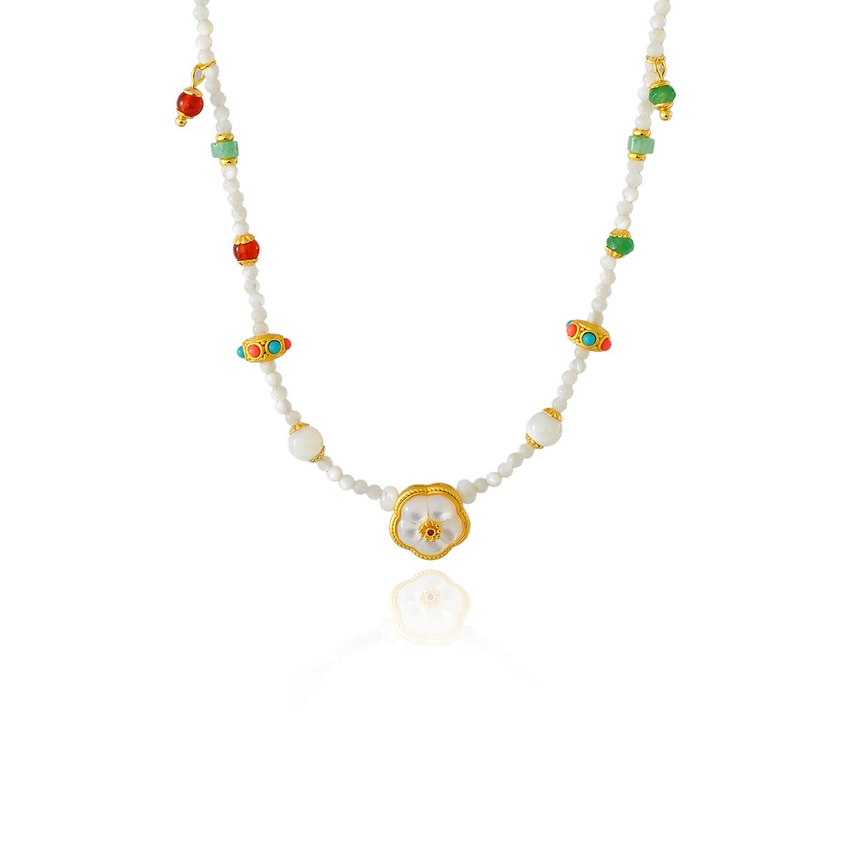 Original New Chinese Style Fashion Light Luxury Shell Beaded Flower Necklace for Women Versatile High-end Simple Niche Bracelet Wholesale