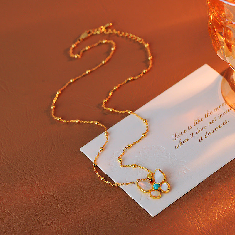 Niche Natural Stone Beaded Necklace for Women, Original High-End Feel, Personalized Light Luxury Fashion Butterfly Choker, Blue Collarbone Chain