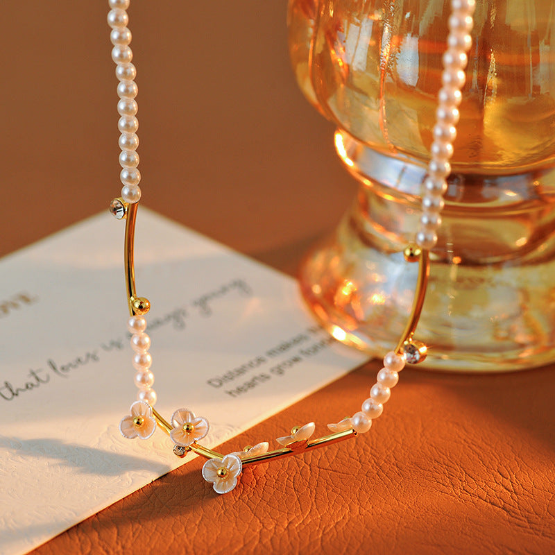 New Super Fairy Design Plum Blossom Pearl Necklace National Style Fashion High-end Sweet Versatile Sweater Chain Autumn Winter Edition