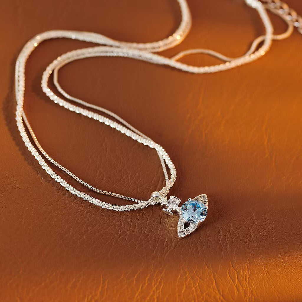 Saturn Double Layer Stacked Necklace for Women, Unique European and American INS Style, Niche Design, Light Luxury, High-End Collarbone Chain