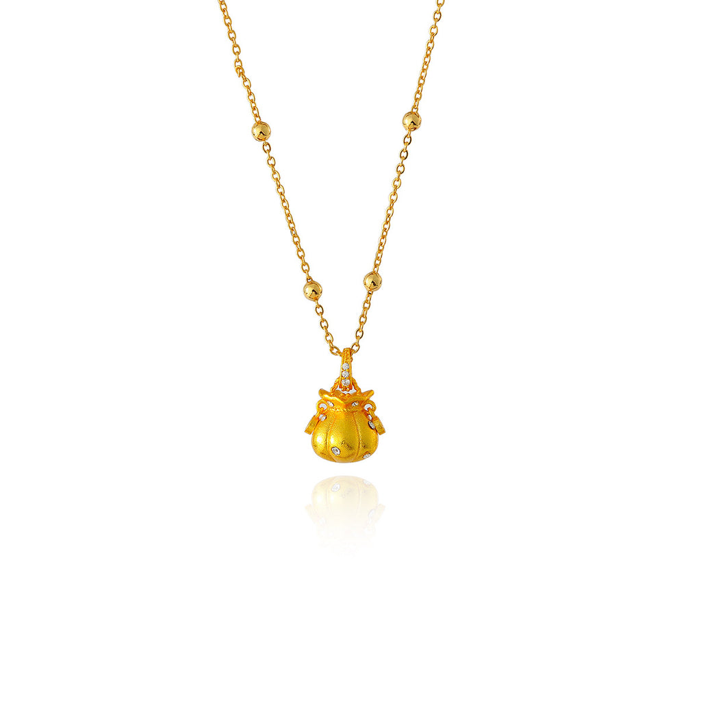 New Chinese Style National Trend Gold Money Bag Necklace Fashion Versatile High-end Pendant Exquisite Simple Accessory