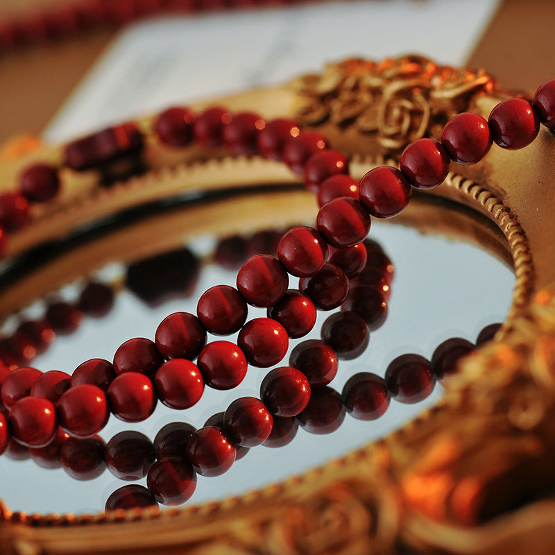 Cinnabar Bracelet for Women, Light Luxury, Niche, Exquisite, Double Circle Cinnabar Lotus Pendant Bracelet, Gift for Girlfriend or Best Friend