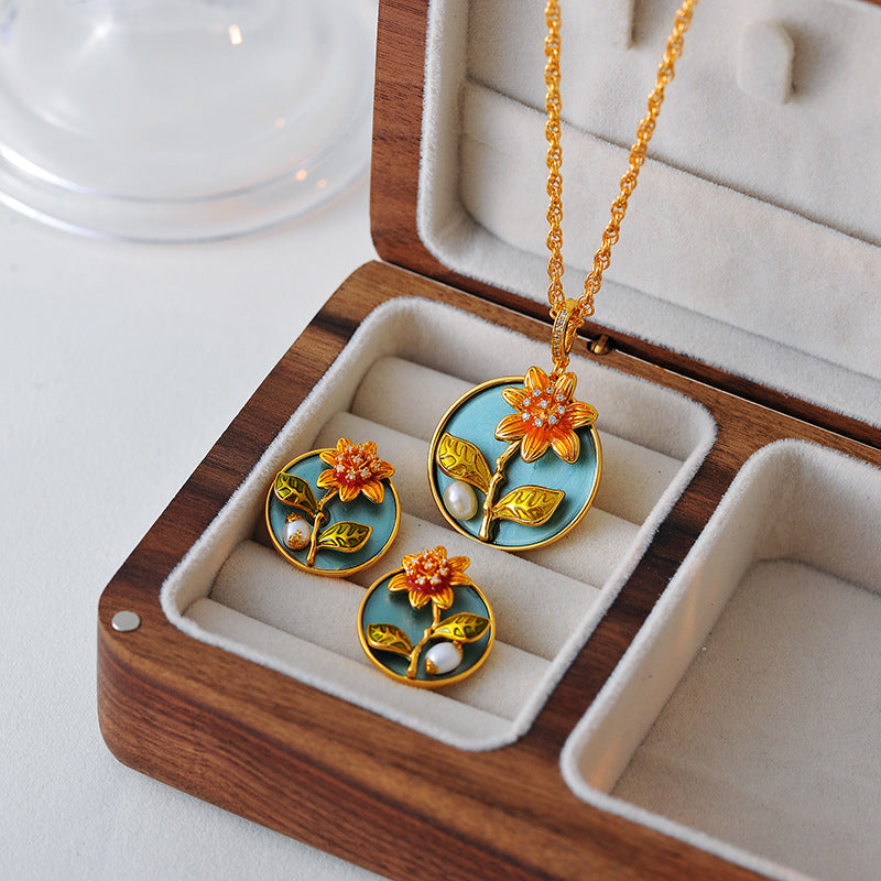 Vintage Oil Painting Style High-End Necklace Earrings Monet Retro French Light Luxury Pearl Choker Earrings for Women