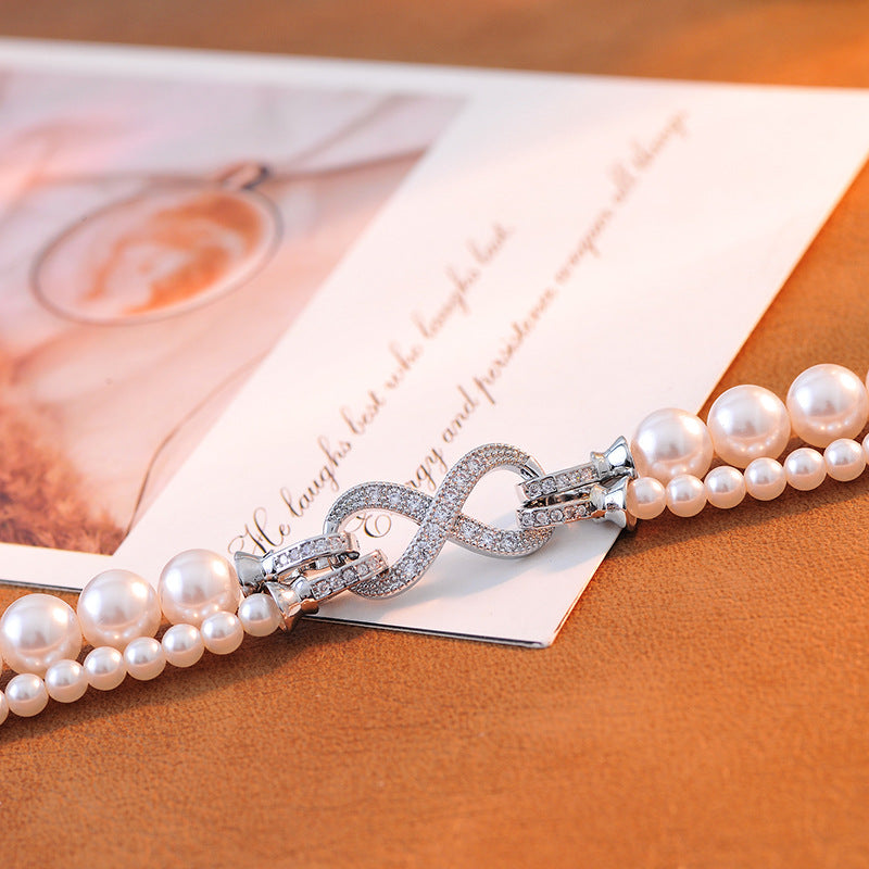 Double Layer Perfect Round Strong Light Pearl Necklace Niche Retro Layered Sweater Chain Light Luxury Neck Chain Detachable New Style