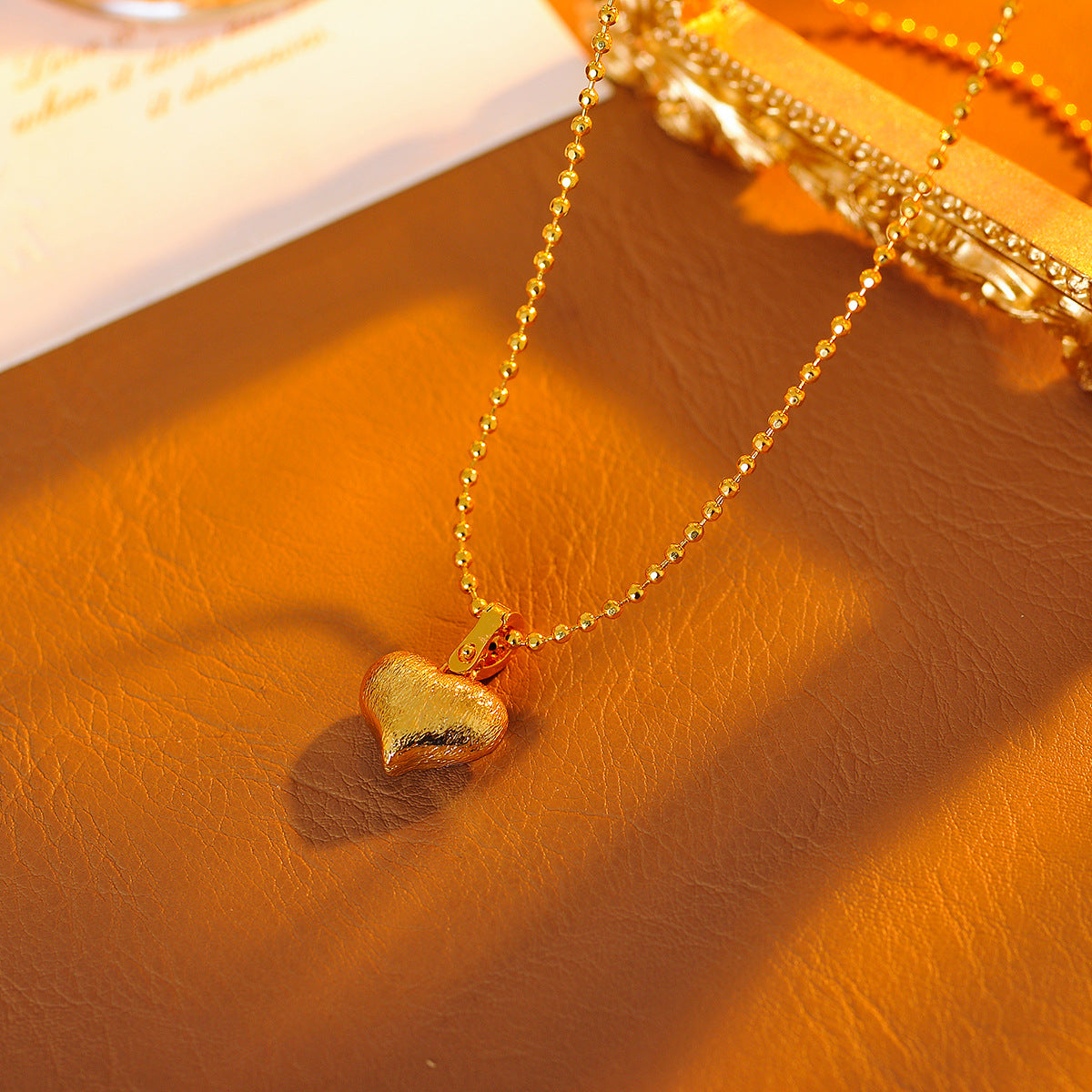 Double-Sided Brushed Matte Crushed Ice Heart Pendant Necklace Light Luxury High-End Summer Temperament Choker