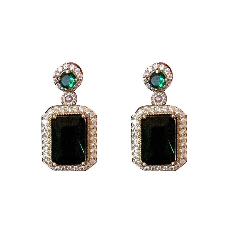 Titanium Steel Jewelry Zircon Emerald Crystal High-end Earrings Necklace Set Vintage Stud Earrings Elegant Collarbone Chain Ring