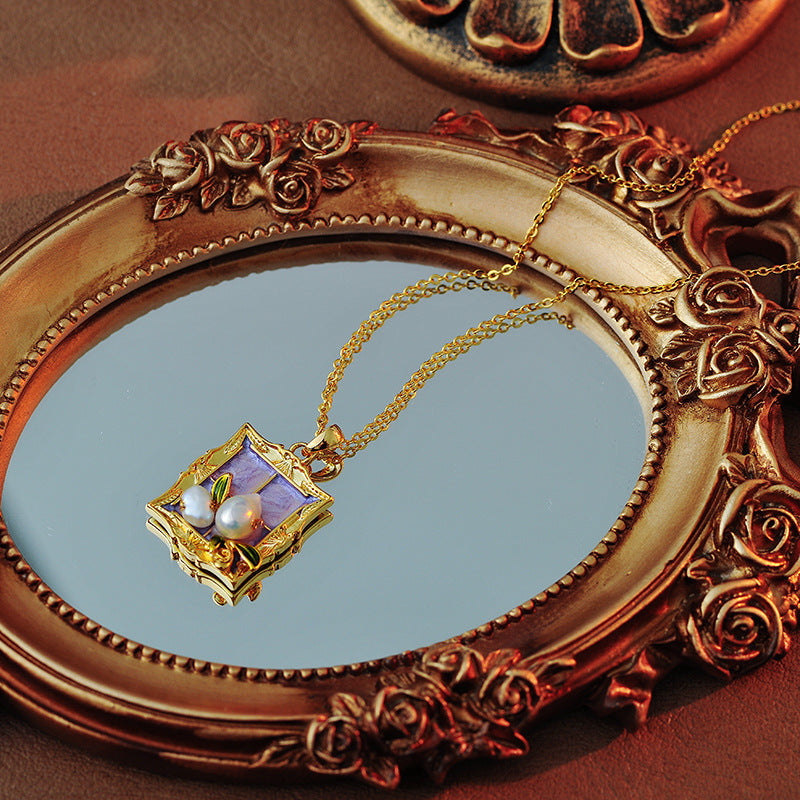 Oil Painting Style Fashionable Personality High-end Necklace Earrings French Pearl Choker New High-end Earrings Necklace