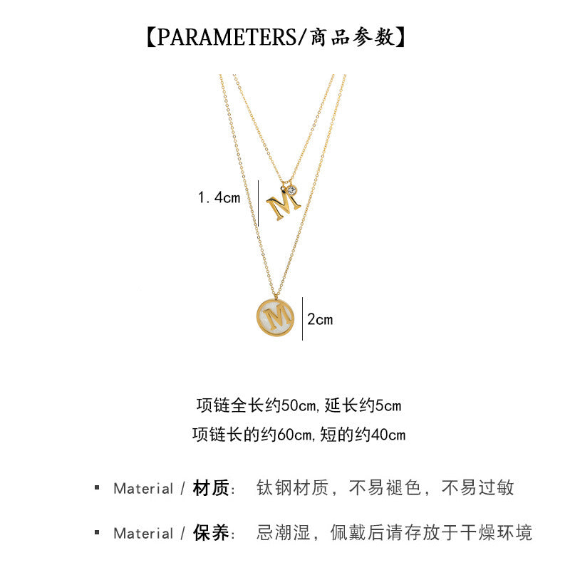 Titanium Steel M Letter Double Layer Necklace Long 2025 New Korean Internet Celebrity Sweater Chain High-end Collarbone Chain Accessory