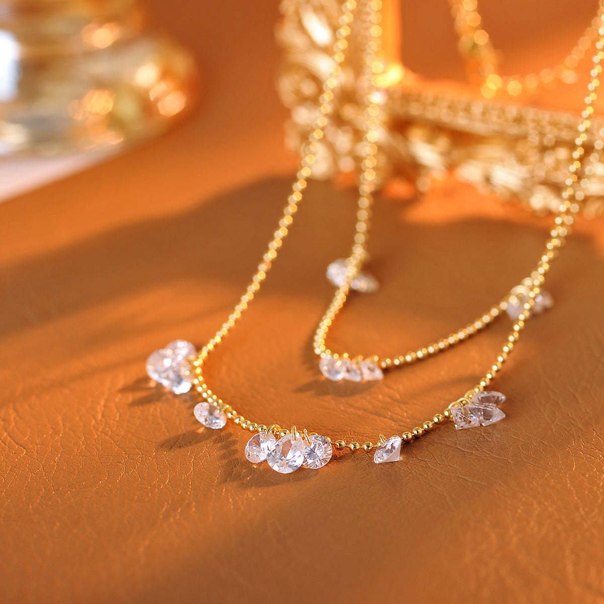 Shiny Gold-Plated Small Water Drop Necklace, Same Style as Xiaohongshu, Exquisite and Simple Zircon Temperament Collarbone Chain