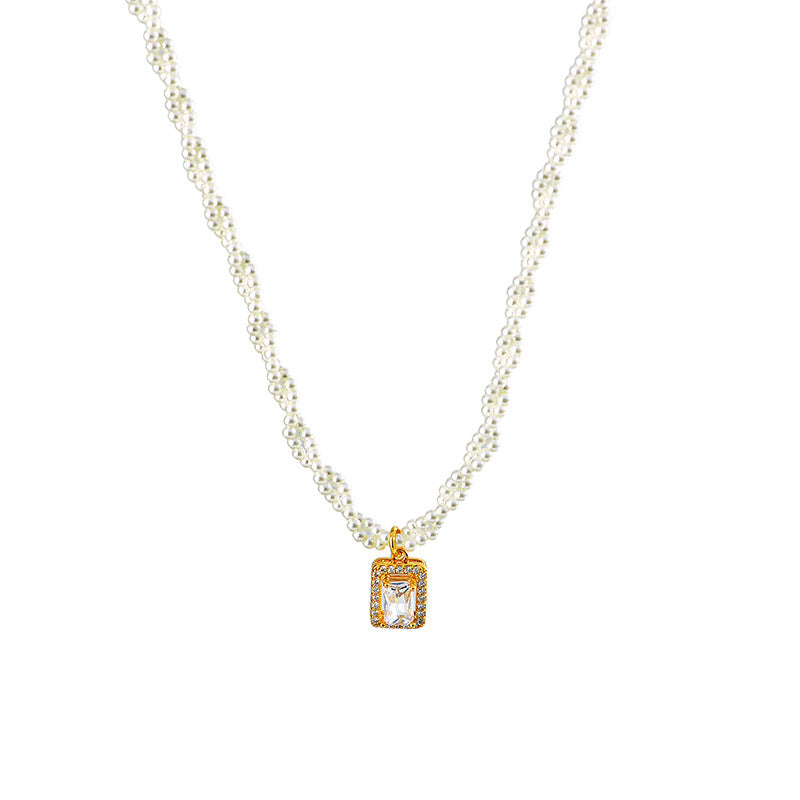 Double Layer Stacked Xiaomi Pearl Small Sugar Cube Necklace Collarbone Chain Light Luxury Niche New Hot-Selling Pendant