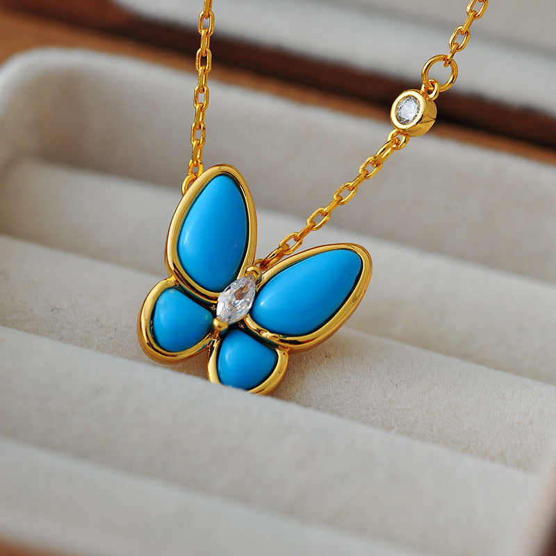 European and American Fashion Blue Butterfly Necklace Earrings Light Luxury Exquisite Butterfly Necklace Earrings Women Fashion Delicate Collarbone Chain