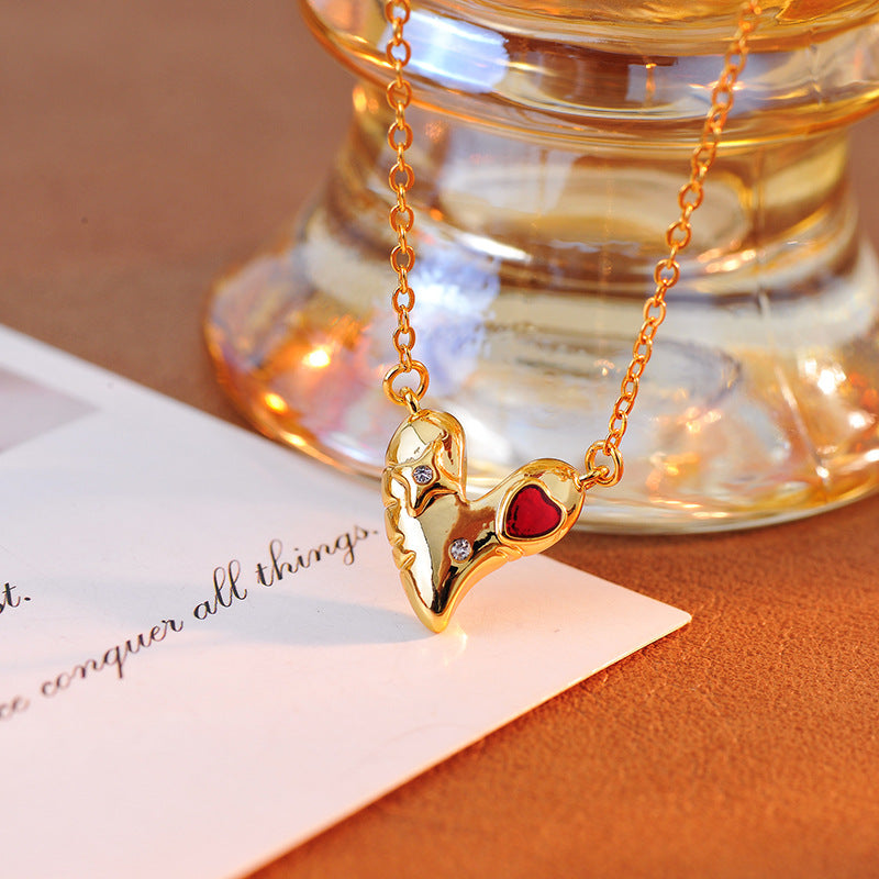 Light Luxury Exquisite Style Heart-Shaped Enamel Glaze Drop Glaze Inlaid Rhinestone Design Necklace Jewelry