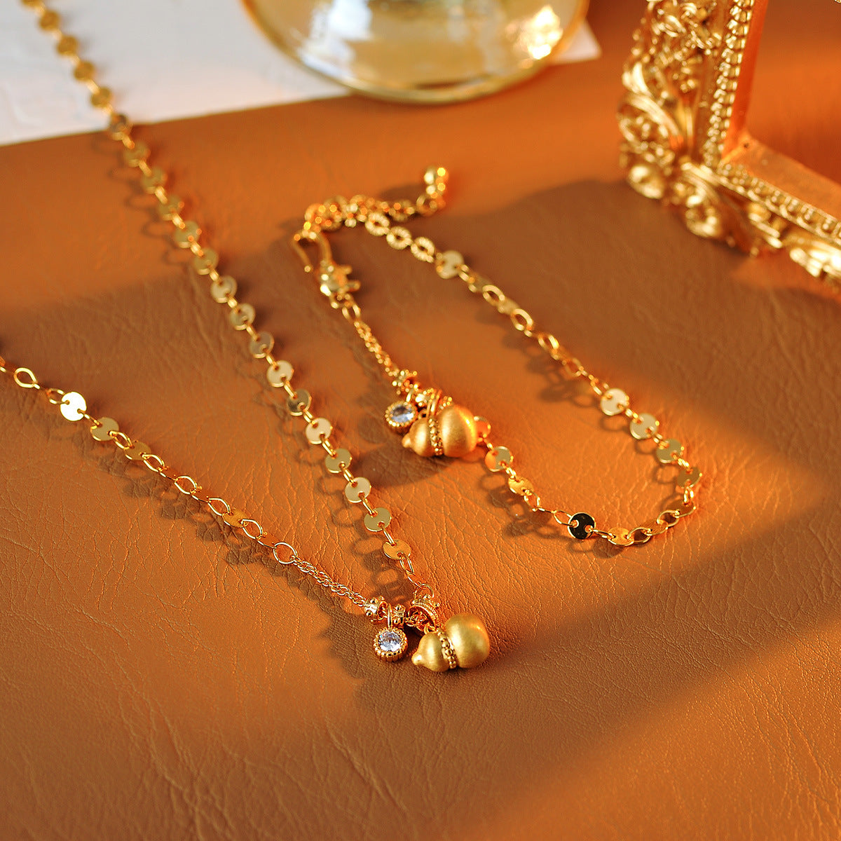 Gold Shop Same Style Gold Gourd Bracelet National Trend Tassel Necklace Women's Light Luxury High-End Vintage Feel Hand Jewelry