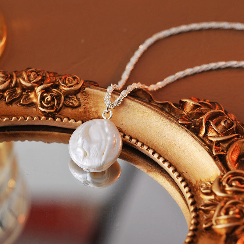 Sparkling Necklace for Women, Shiny Plain Chain, Natural Baroque Pearl Collarbone Chain, Korean Version, Niche Light Luxury Necklace