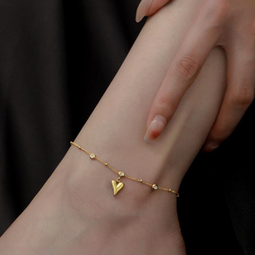 Simple Versatile Heart Zircon Anklet for Women, Light Luxury High-End Niche Design 2025 New Model 18K Gold Plated Anklet