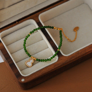 New Chinese Style Green Gourd Beaded Necklace Bracelet Collarbone Chain White Mother-of-Pearl Gourd Bracelet Necklace