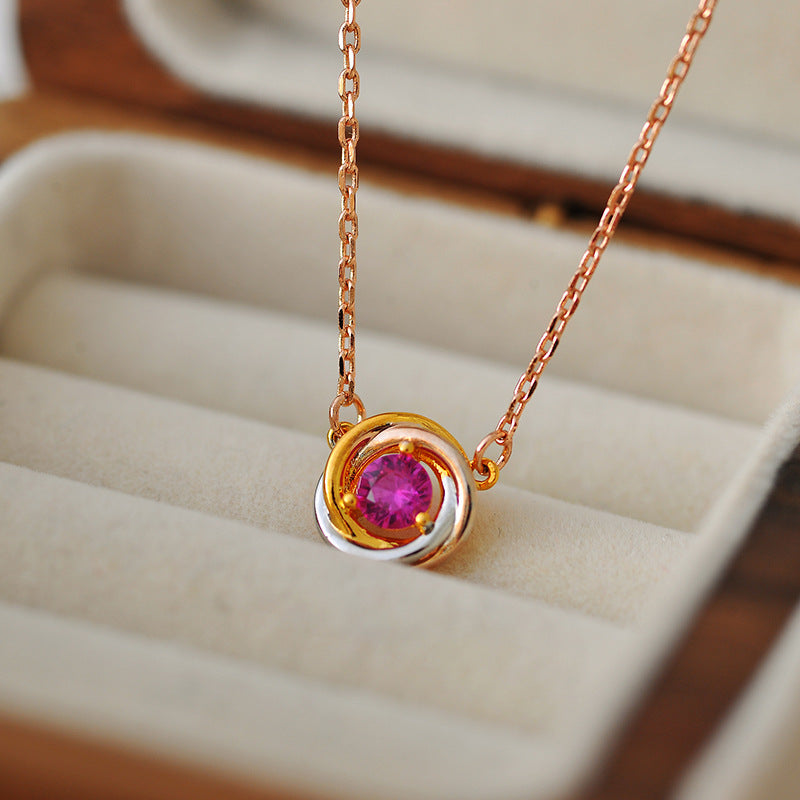 New Purple Three-Color Main Color Zircon Necklace Copper Gold-Plated Celebrity Style Clavicle Chain Light Luxury High-End Women's Neck Chain