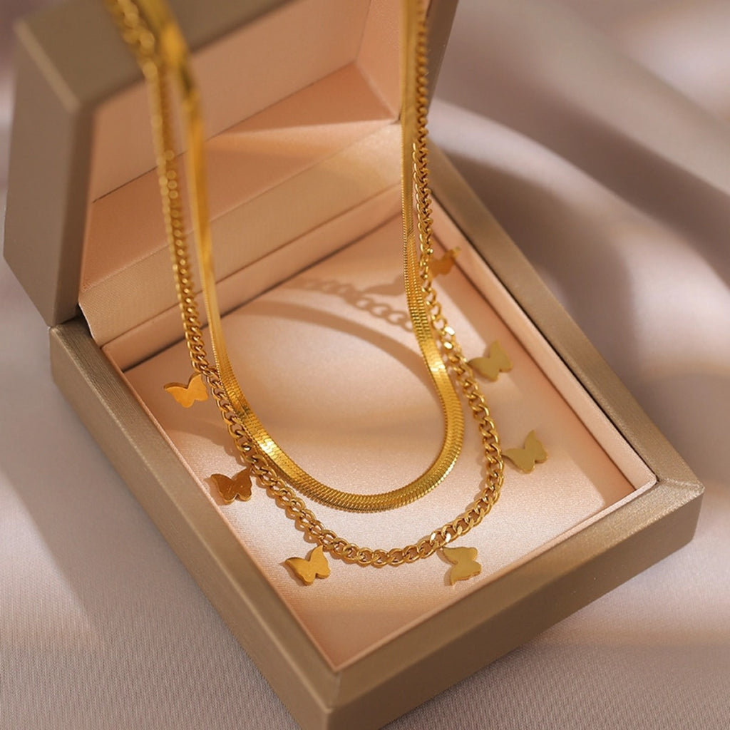 Multi-layer Light Luxury Butterfly Necklace for Women, Unique Design Fashion Titanium Steel Double-layer Clavicle Chain, Personalized and Elegant Jewelry