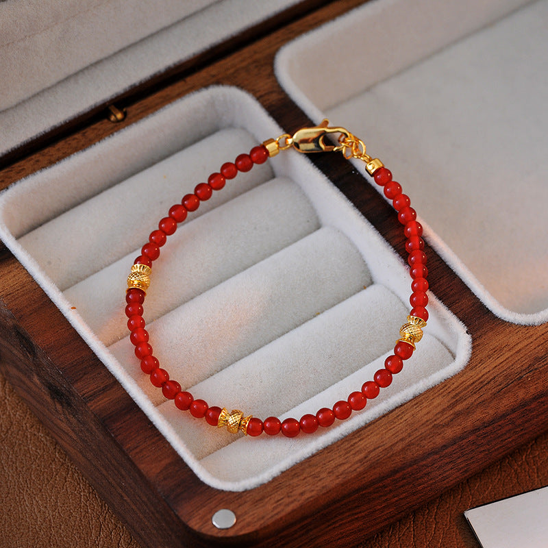 New Chinese Style Ethnic Style Ice Transparent Red Agate Beads Simple Elegant Women's Necklace Bracelet Ring Set